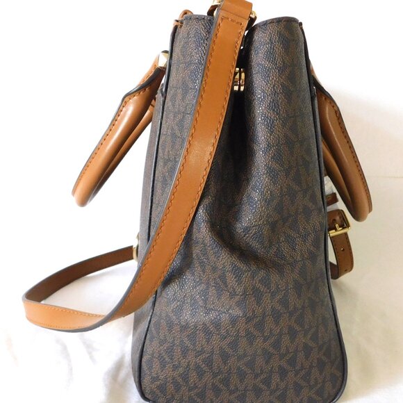 Medium Michael Kors Signature Brown & Camel Leather Tote Handbag Purse - Picture 9 of 15